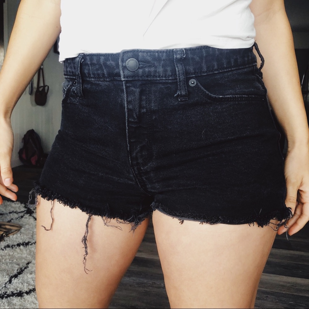 High Rise Black Frayed Shorts